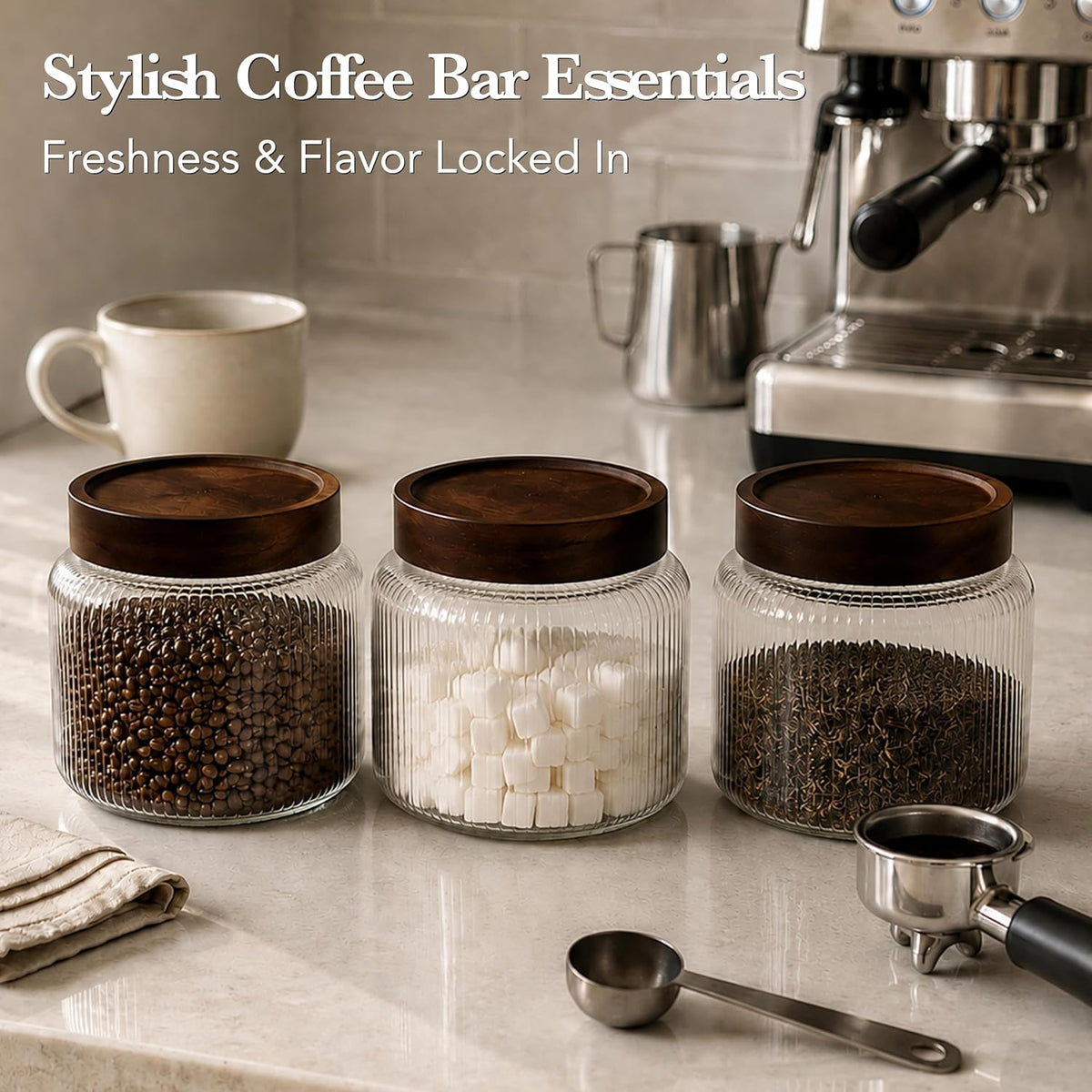 2 Glass Jars with Airtight Wooden Lid