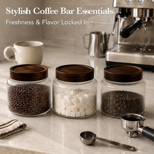 2 Glass Jars with Airtight Wooden Lid