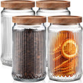 4 Vintage Glass Storage Jars with Wood Lid
