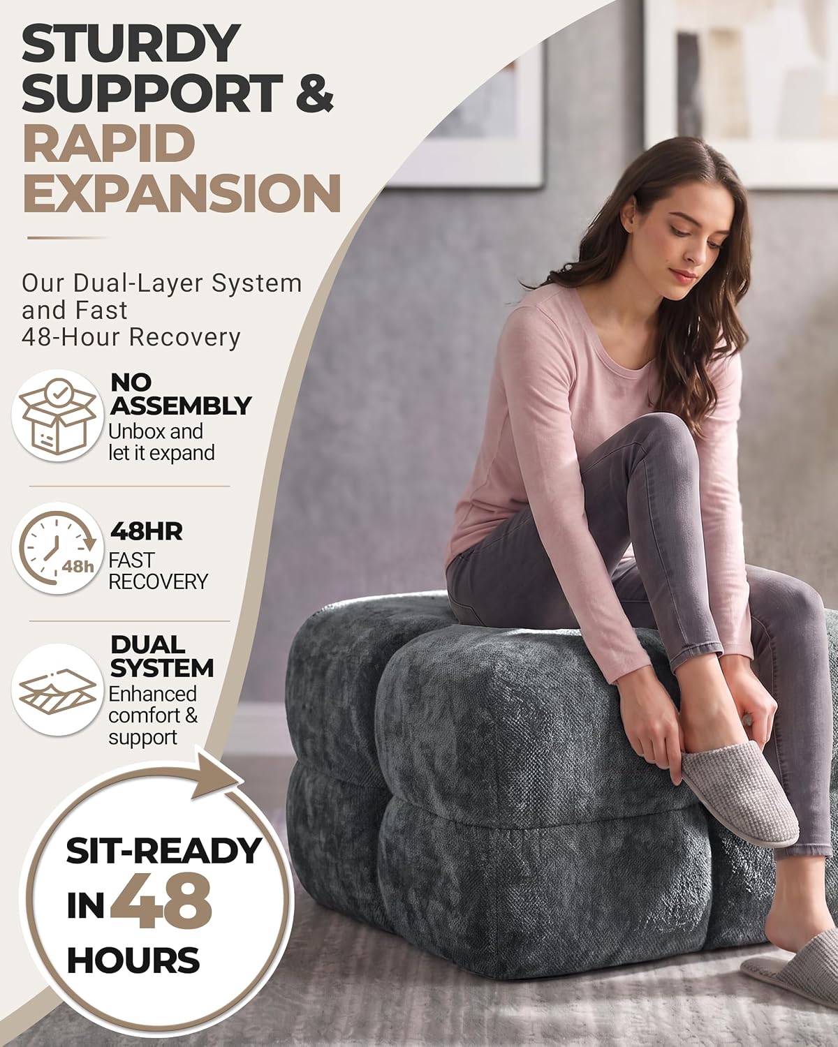 Grey Bubble Chenille Pouf Foot Rest Stool