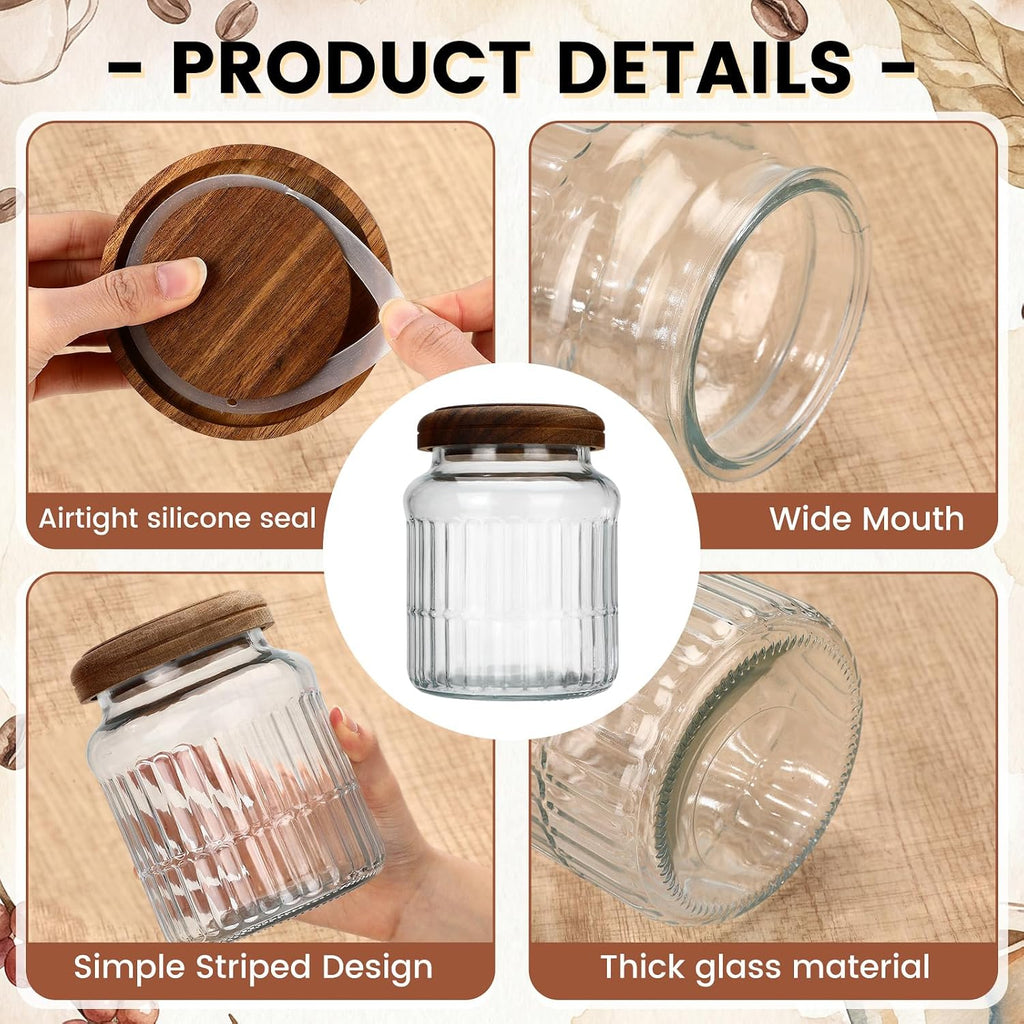 6 Vintage Ribbed Glass Jars with Wooden Lids