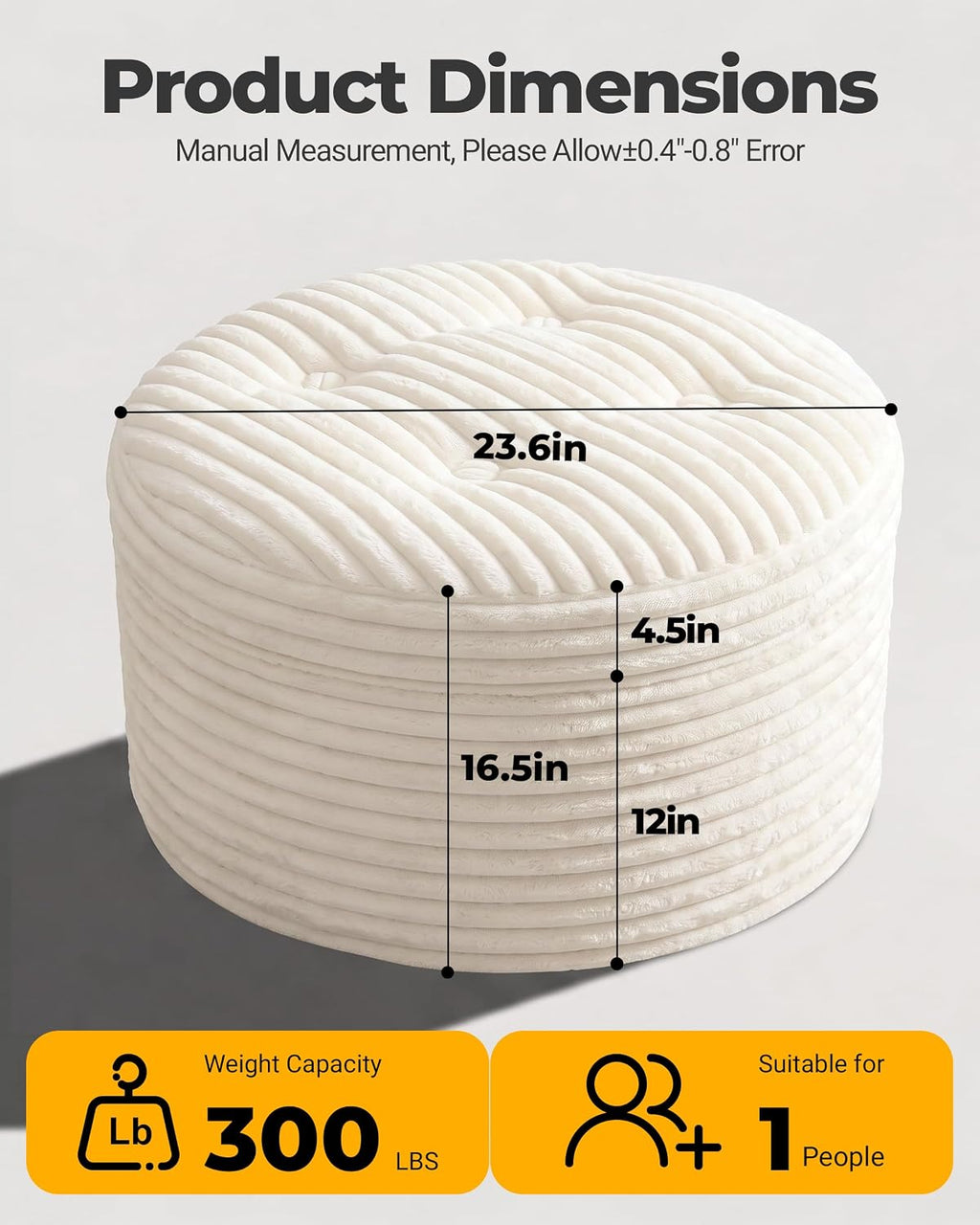 23.6" Beige Corduroy Pouf Ottoman