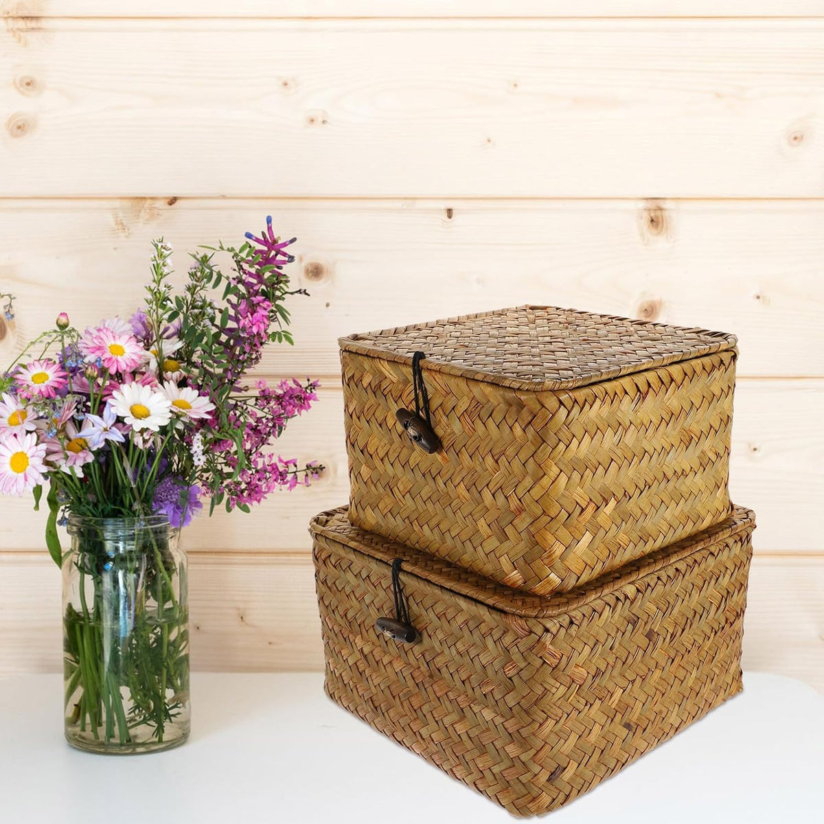 2Pcs Lidded Desktop Storage Boxes