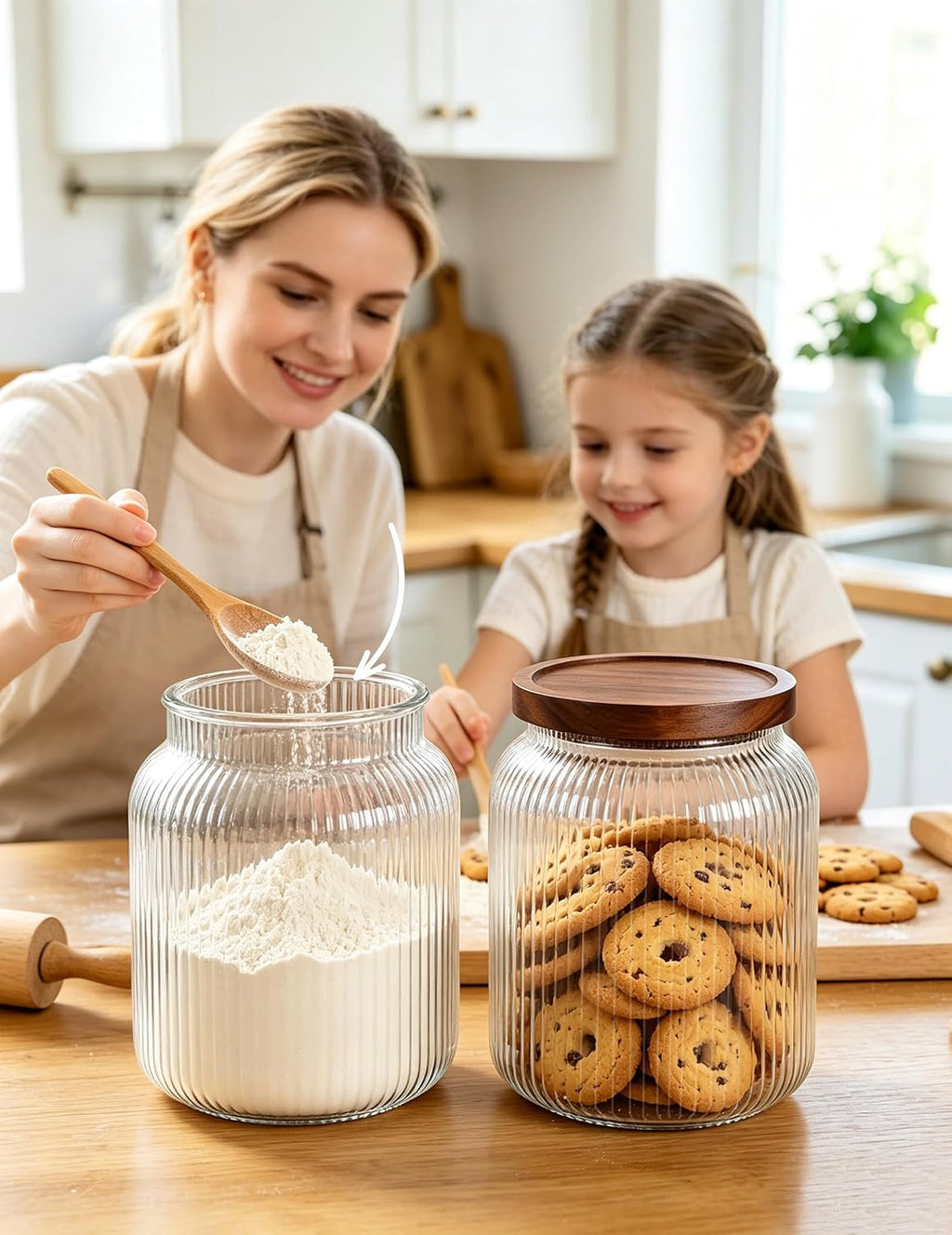 2 Large Glass Jars with Airtight Wooden Lids