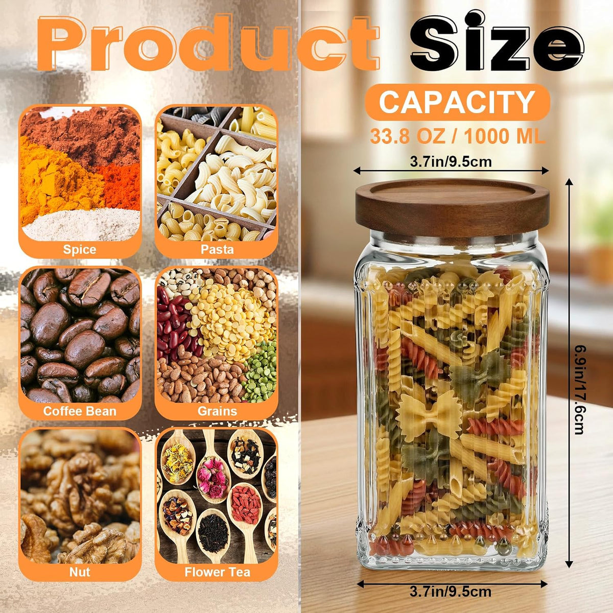 6 Ribbed Glass Storage Jars with Wooden Lids