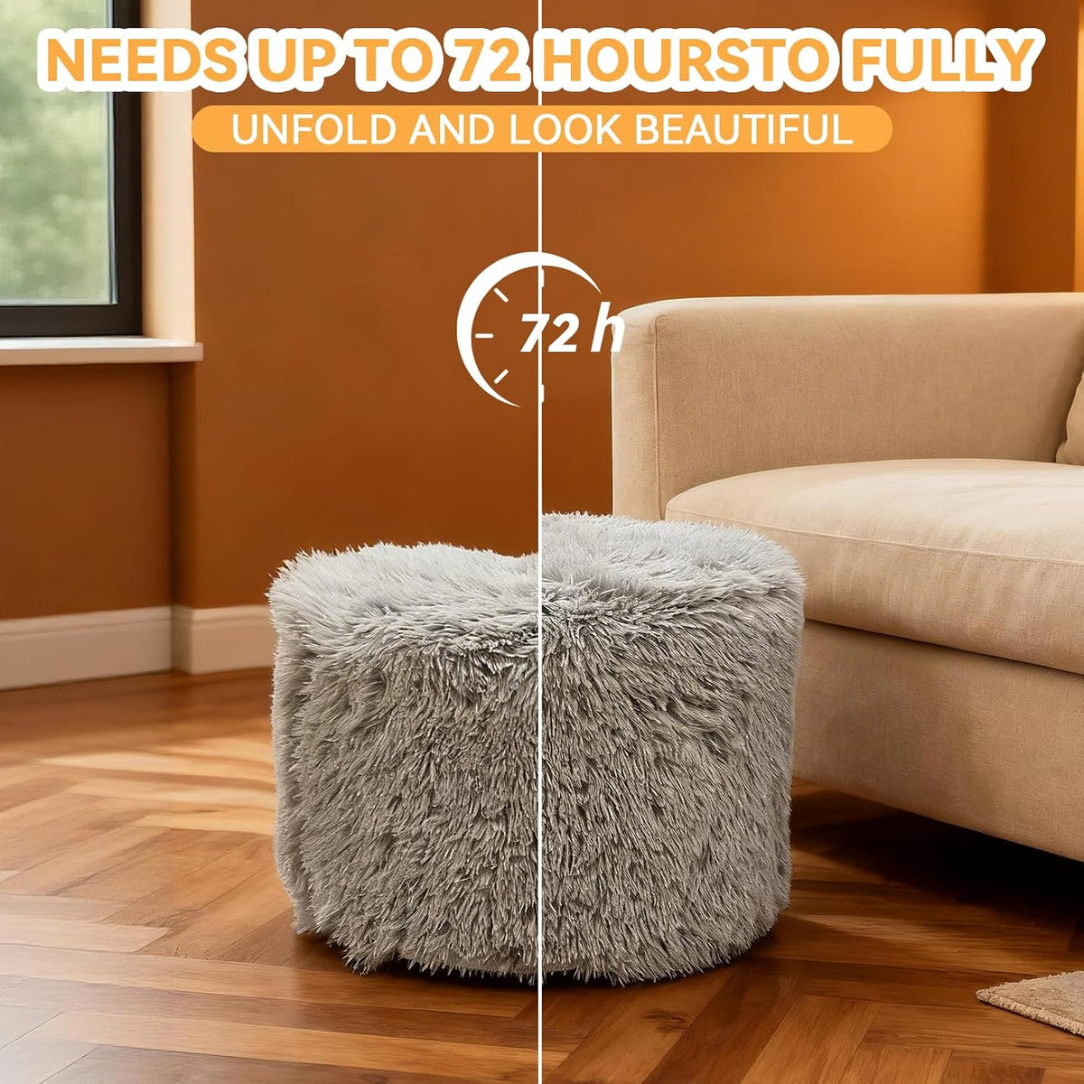 19"×15" Grey Modern Round Foam Pouf Ottoman