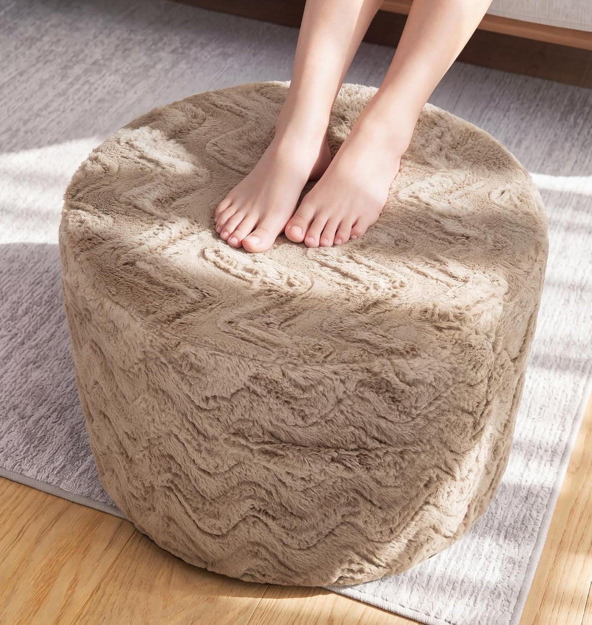 Small Brown Chevron Memory Foam Pouf Ottoman