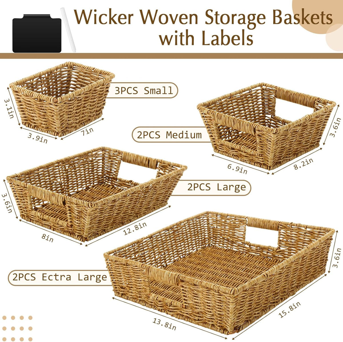 9‑Pcs Brown Multi‑Size Wicker Storage Baskets