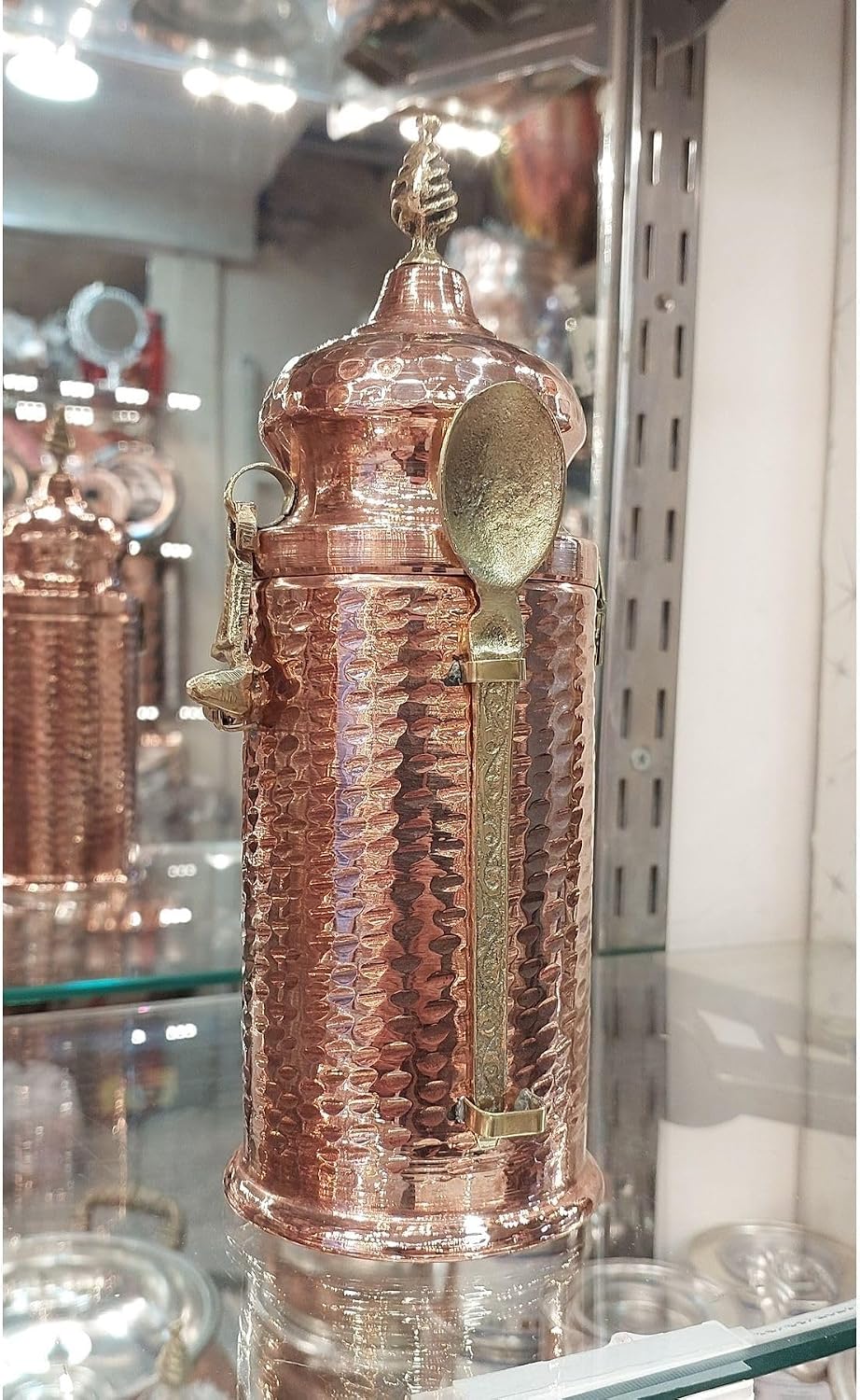 Vintage Hammered Copper Coffee Storage Jar with Spoon