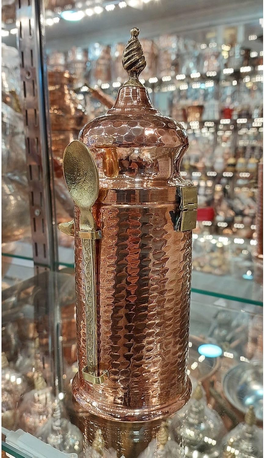 Vintage Hammered Copper Coffee Storage Jar with Spoon