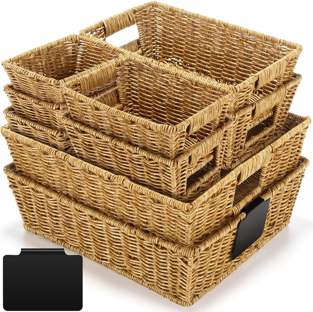 9‑Pcs Brown Multi‑Size Wicker Storage Baskets