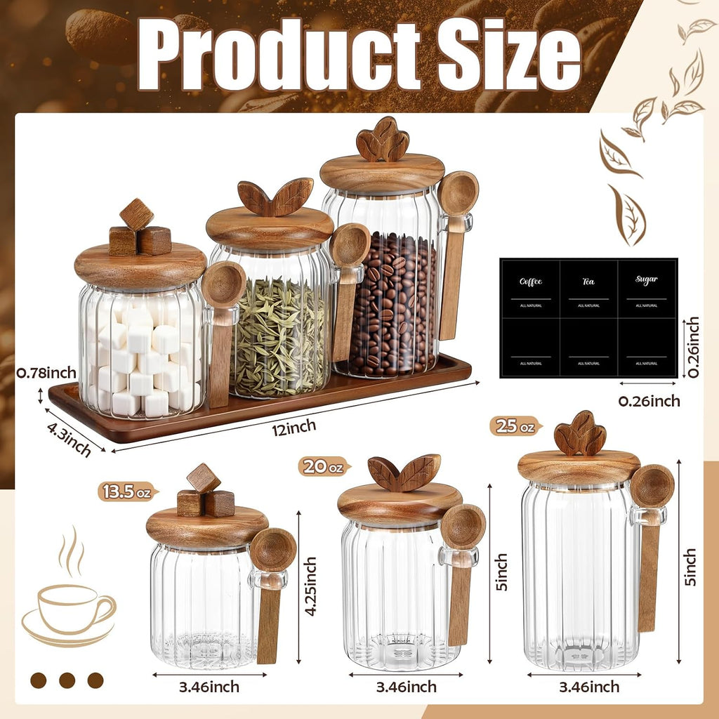 3 Glass Coffee Jars with Acacia Wooden Lid