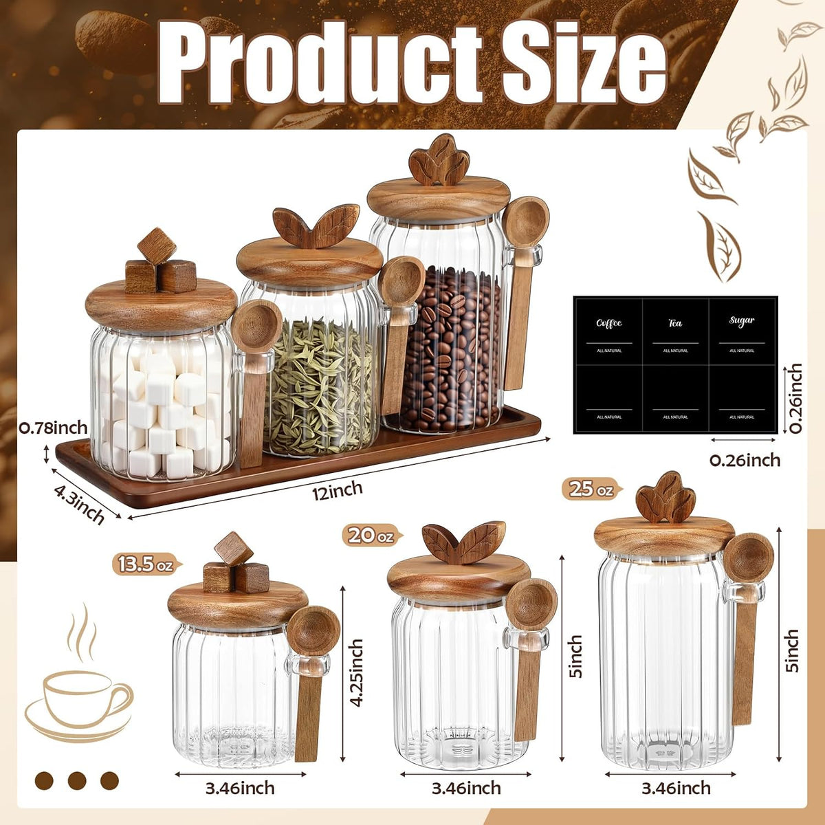 3 Glass Coffee Jars with Acacia Wooden Lid