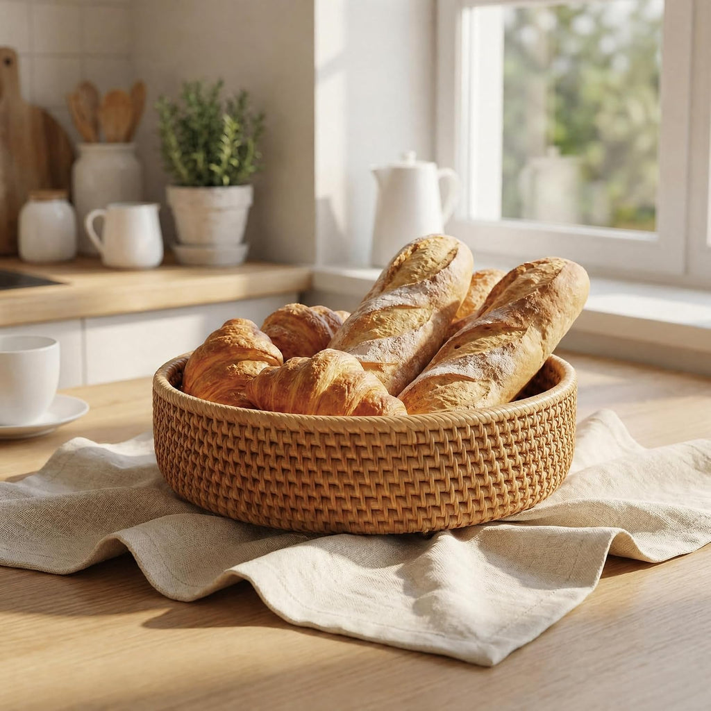 Set of 3 Handwoven Rattan Round Storage Baskets