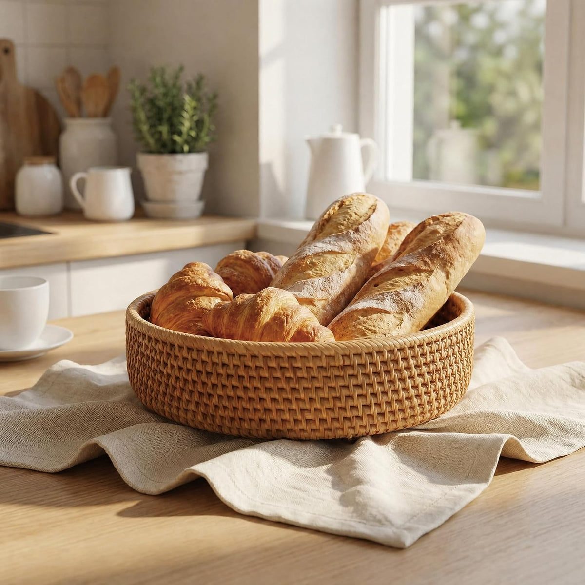 Set of 3 Handwoven Rattan Round Storage Baskets