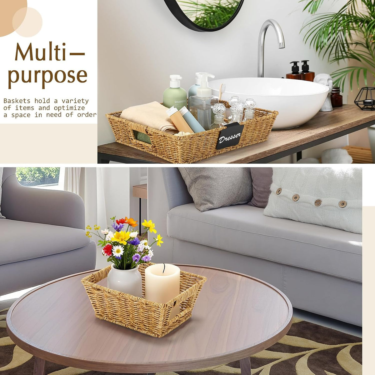 9‑Pcs Brown Multi‑Size Wicker Storage Baskets