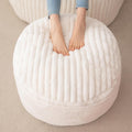 20"×15" Beige Stripe Faux Fur Round Pouf Ottoman