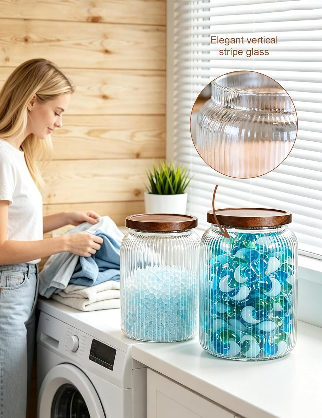 2 Large Glass Jars with Airtight Wooden Lids