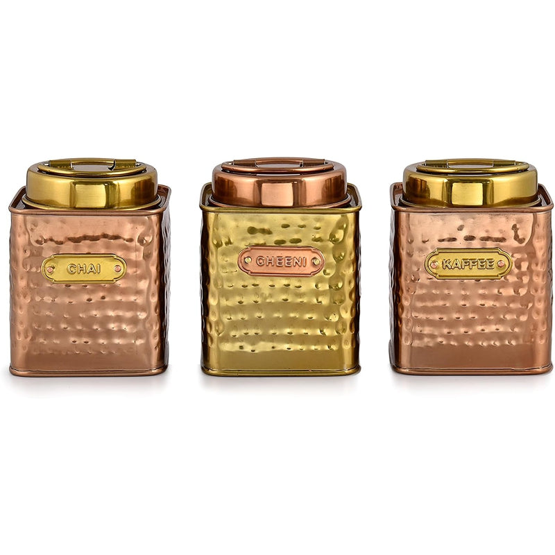 3 Square Stainless Steel Canisters Copper Gold Finish