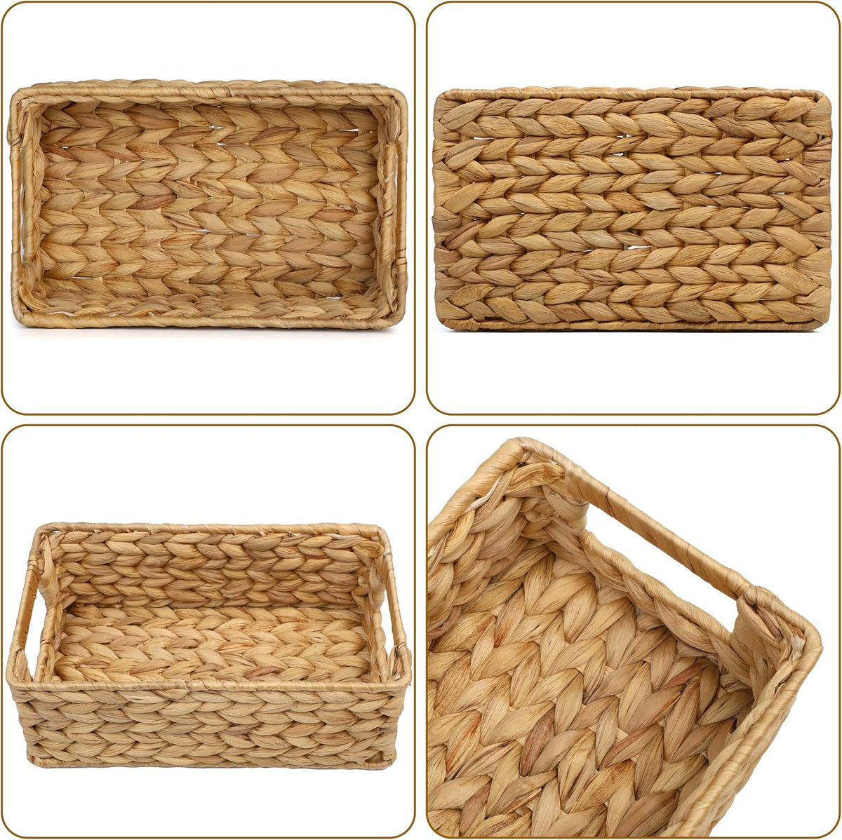 Set of 4 Shallow Rectangle Water Hyacinth Wicker Baskets 10"