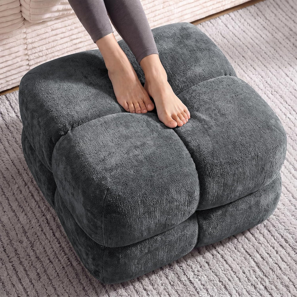 Grey Bubble Chenille Pouf Foot Rest Stool