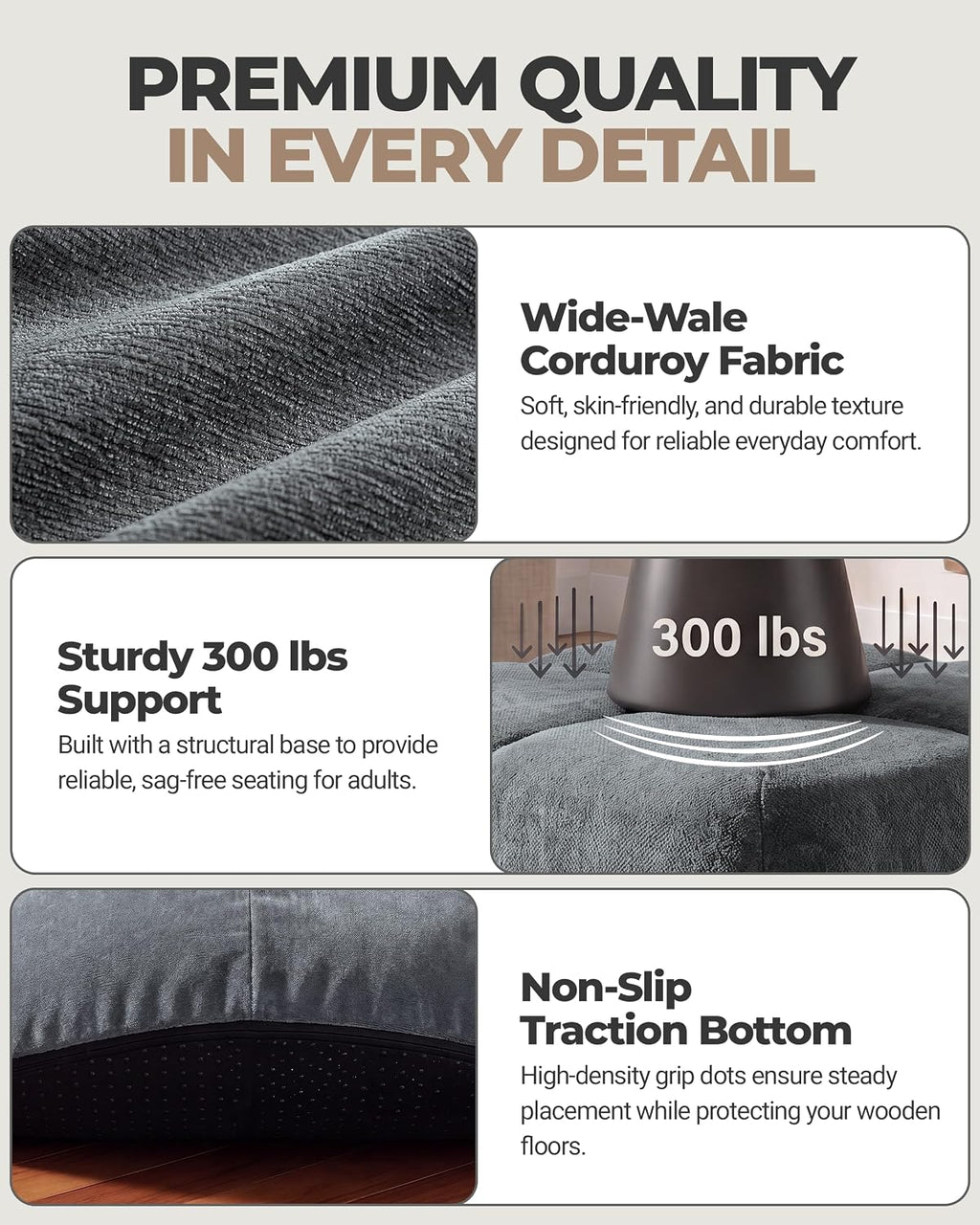 Grey Bubble Chenille Pouf Foot Rest Stool