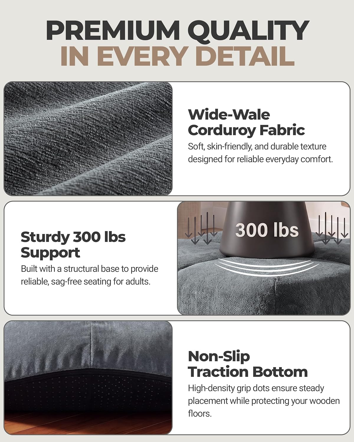Grey Bubble Chenille Pouf Foot Rest Stool