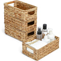 Set of 4 Shallow Rectangle Water Hyacinth Wicker Baskets 10"