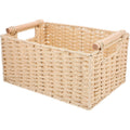 Small Beige Woven Basket with Wooden Handle
