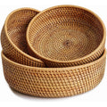 Set of 3 Handwoven Rattan Round Storage Baskets
