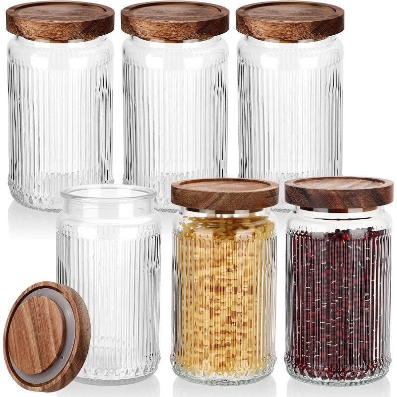 6 Vintage Glass Jars with Wood Lids