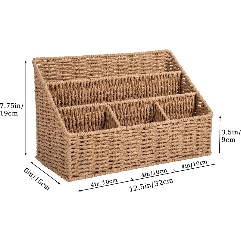 5‑Slot Rattan Tabletop Mail Desk Organizer