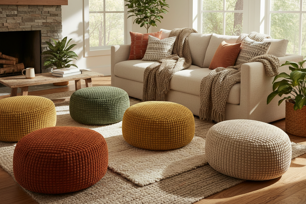 Plush-Chenille Floor Poufs