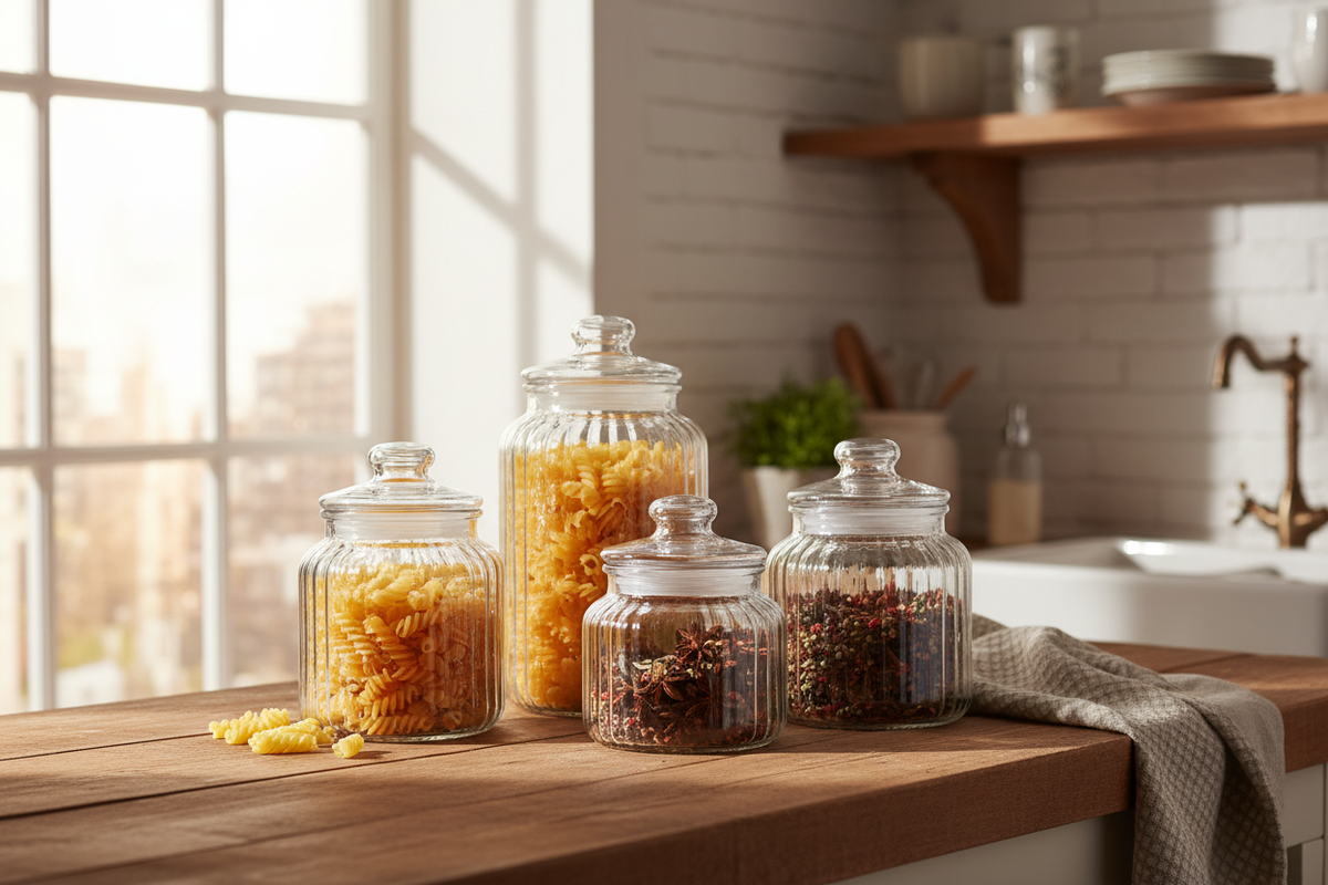 Ribbed-Glass Kitchen Storage Vessels